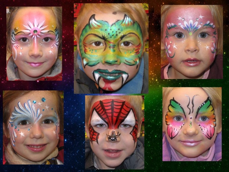 Kinderschminken-Beispielbilder-Vorlagen-Prinzessin-Schmetterling-Monster-Spiderman